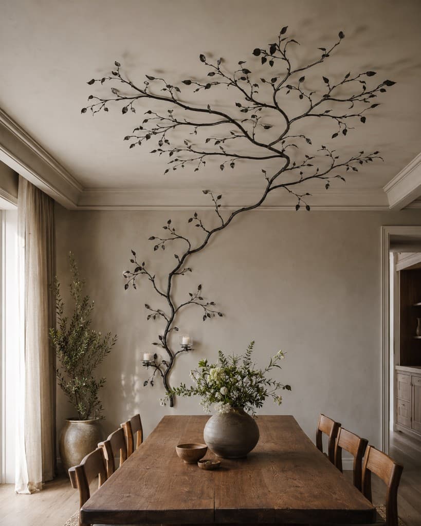 Grein hand-forged iron wall and ceiling installation extending through an interior
