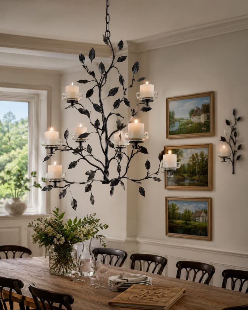 Grein chandelier, a hand-forged iron ceiling piece displayed in an interior